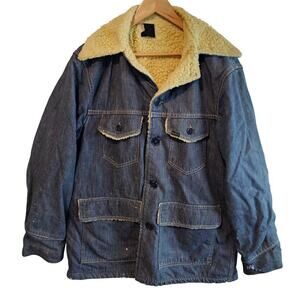 Vintage Sears Roebucks Denim Jacket Mens Sz 44R Blue 70s Sherpa Western Trucker